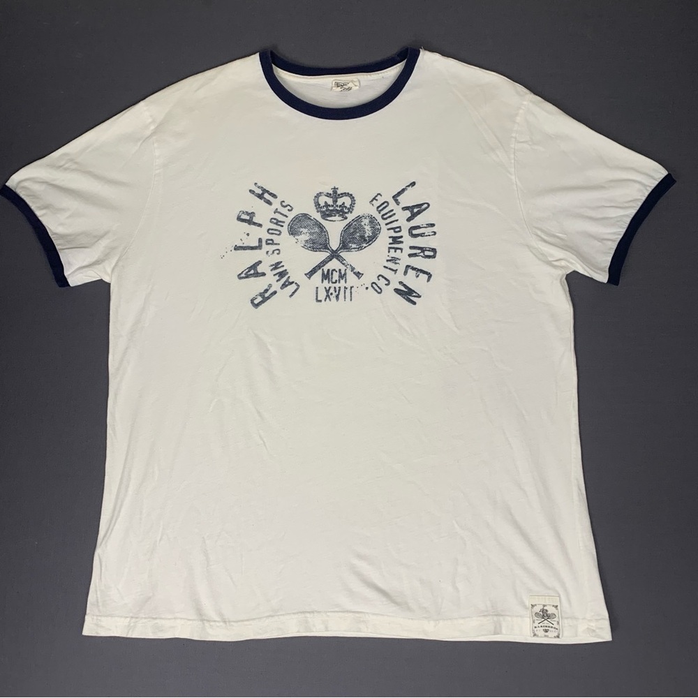 Ralph Lauren Sports Equipment MCM LXVII Ringer T-Shirt Size Large White Men’s - Picture 2 of 7